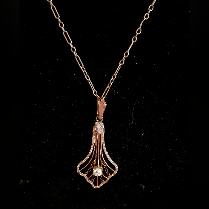 Elegant 14k Twotone Vintage Gold With Diamond Pendant Necklace